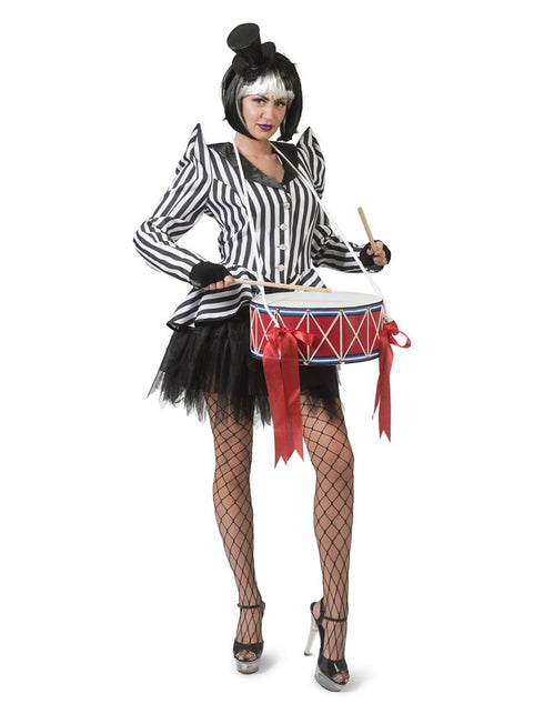Gestreepte carnavalsjas Denise zijaanzicht – verkleedkleding
