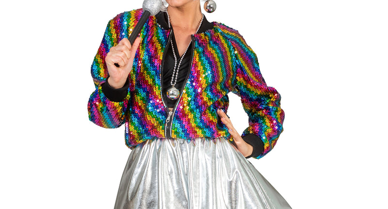 Disco jas Tessa in regenboog kleuren dames vooraanzicht – carnavalskostuum