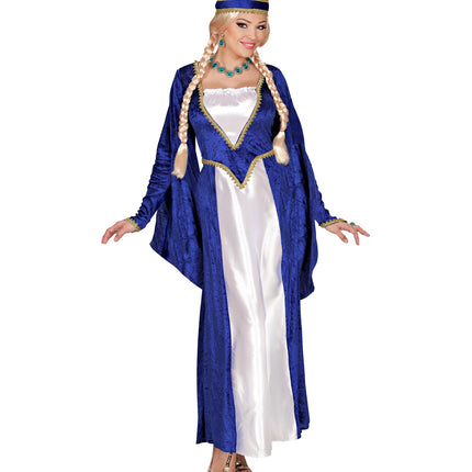 Blauwe middeleeuwse jurk dames detail - barok prinsessenjurk renaissance koningin