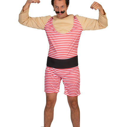 Gewichtsheffer kostuum Fonny met spierbundel achterkant – carnaval outfit