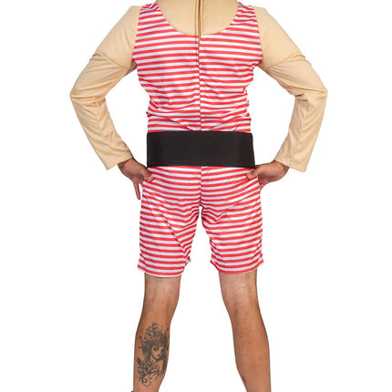 Gewichtsheffer kostuum Fonny met spierbundel gedragen door model – feestkleding