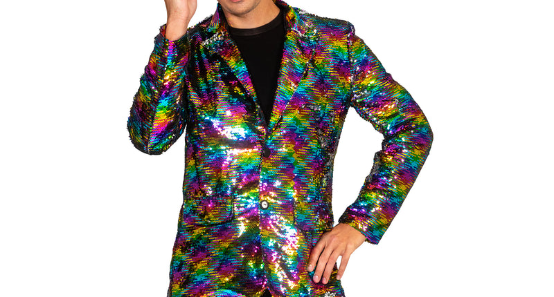 Disco jas Jack regenboog print vooraanzicht – carnavalskostuum