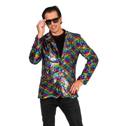 Disco jas Jack regenboog print vooraanzicht – carnavalskostuum
