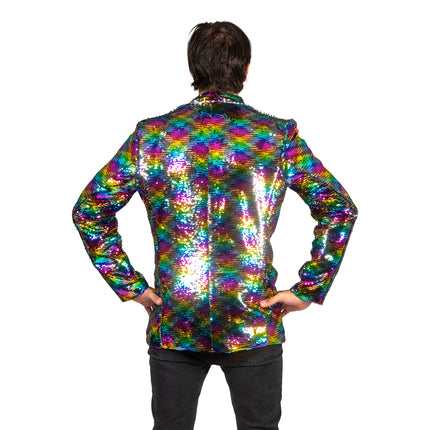 Disco jas Jack regenboog print achterkant – carnaval outfit