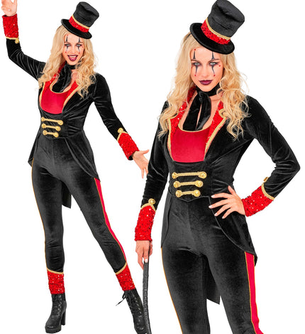 Circusdirecteur jumpsuit voor dames vooraanzicht – kostuums