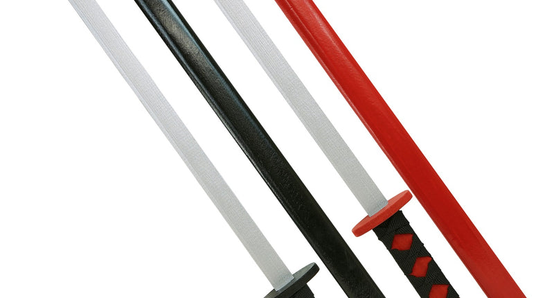 Set van 2 katana met schede ninja hout zwart en rood vooraanzicht – accessoires