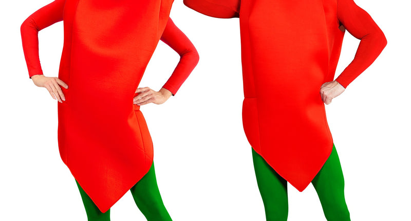 Chilipeper kostuum heren rode peper, grappig groente verkleedpak volwassenen vooraanzicht