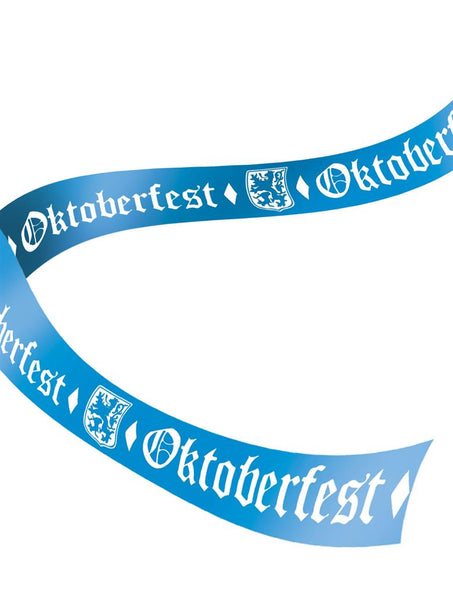 Afzetlint Oktoberfest in blauw en wit met gotische opdruk, ruiten en Beiers leeuwenschild
