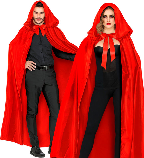 Satijnen cape rood met muts