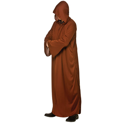 Monnik gewaad budget in bruin, lang model met capuchon over het gezicht en wijde mouwen, voor Halloween