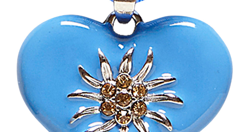 Halsketting met azuurblauw hart en edelweiss