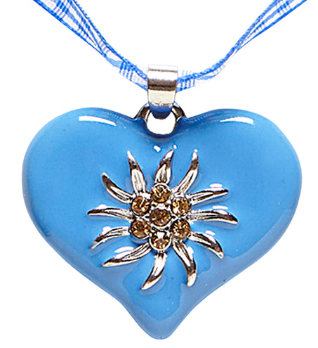Halsketting met azuurblauw hart en edelweiss