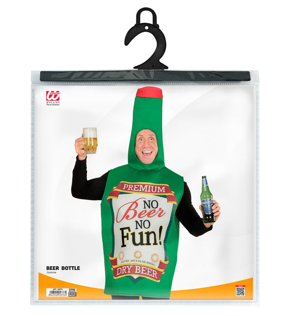 Bierfles kostuum unisex van Widmann in de verpakking, groen bierfles pak voor een bierfeest