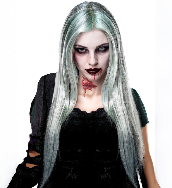 Zombie pruik Jill dames grijs lang haar — foto 2