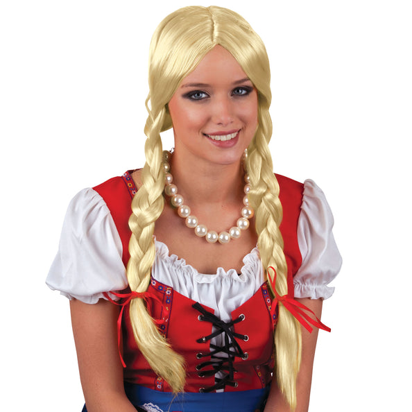 Heidi pruik blond met vlechten