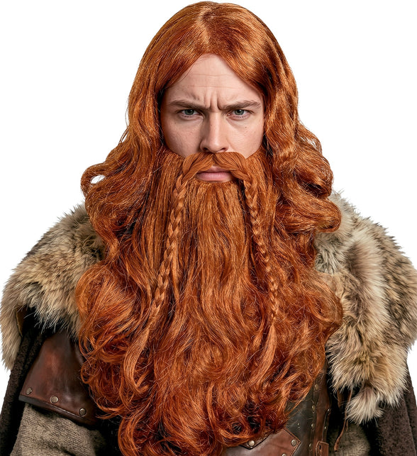 Viking pruik met baard en snor blond — foto 4