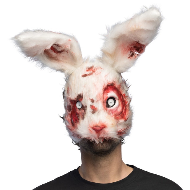Pluchen halfmasker Bloederig konijn wit Halloween horror