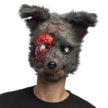 Pluchen halfmasker Bloederige weerwolf grijs Halloween