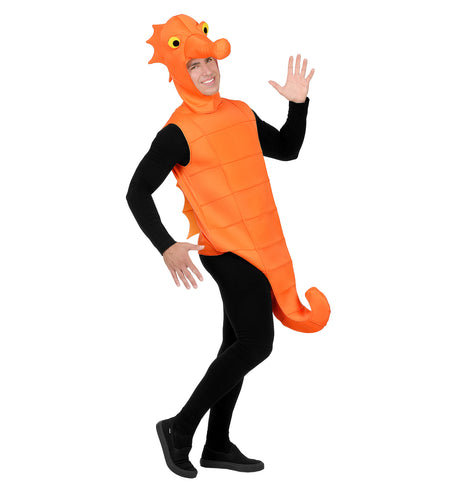 Zeepaardje pak unisex met masker, schattig zeedier kostuum volwassenen vooraanzicht