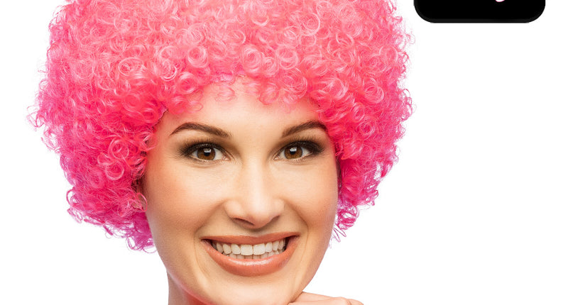 Pruik Curly neonroze UV