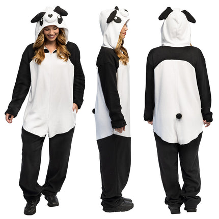 Wit-zwarte panda-onesie unisex
