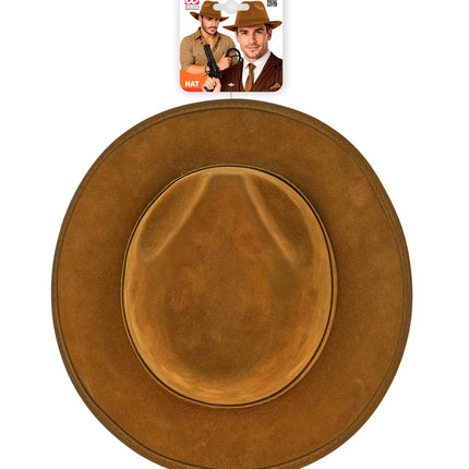 Fedorahoed vintage suede bruin voor heren zijaanzicht – hoeden