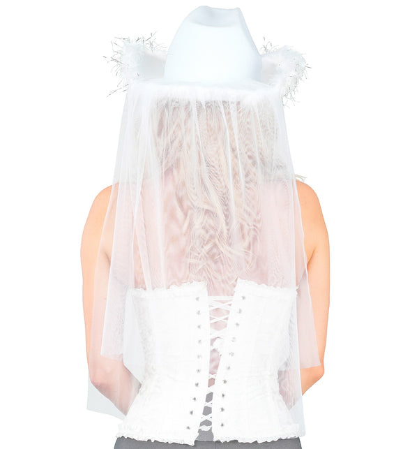 Hoed vrijgezellen party bruids met tiara marabou en sluier voor dames close-up – hoeden