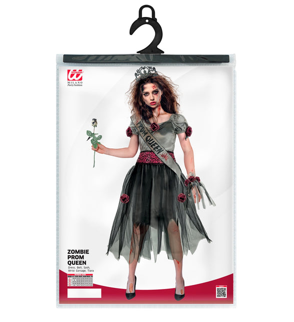 Zombie gala koningin jurk dames in verpakking met jurk, riem, sjerp, pols-corsage en tiara
