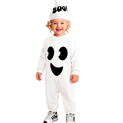 Spook jumpsuit kinderen met kapje achterkant – carnaval outfit