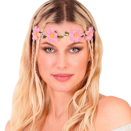 Haarband bloemen roze detailopname – kleding accessoires