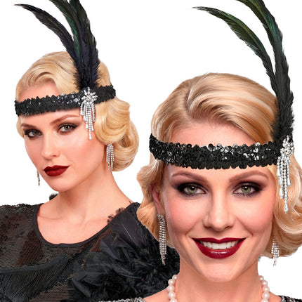 Haarband met veren roaring jaren 20 voor dames achterkant – kleding accessoires