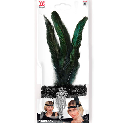 Haarband met veren roaring jaren 20 voor dames zijaanzicht – kleding accessoires