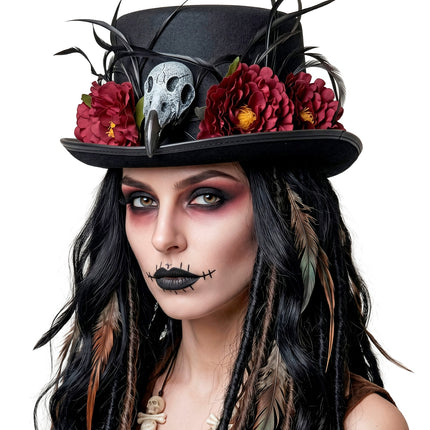 Hoge hoed voodoo gier schedel en bloemen sfeerbeeld – hoeden