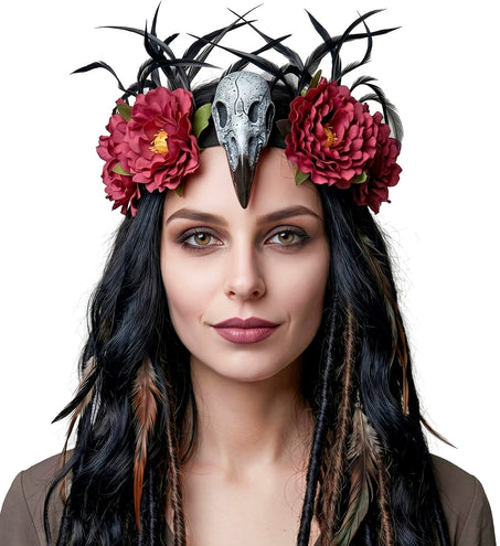 Hoge hoed voodoo gier schedel en bloemen totaalbeeld – hoeden