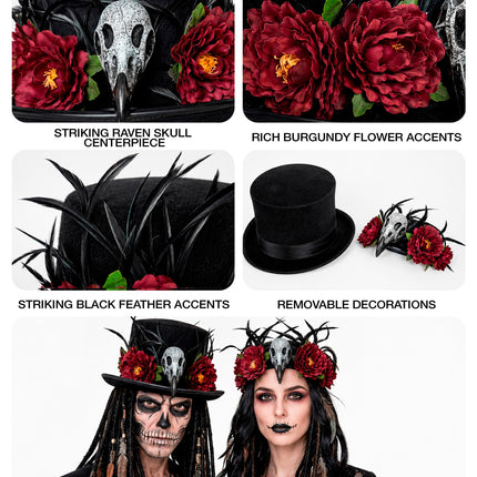 Hoge hoed voodoo gier schedel en bloemen productfoto – hoeden