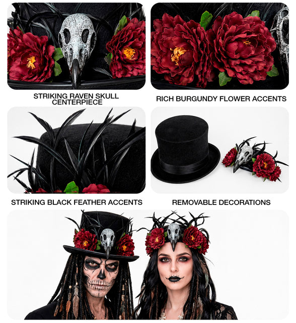 Hoge hoed voodoo gier schedel en bloemen productfoto – hoeden