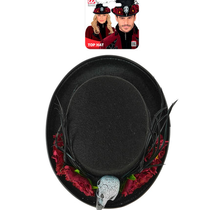 Hoge hoed voodoo gier schedel en bloemen zijaanzicht – hoeden