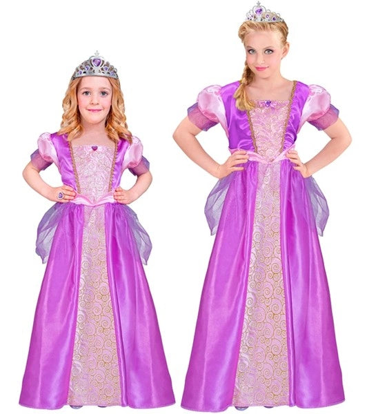 Prinsessenjurk paars met tiara - meisjes verkleedkostuum vooraanzicht