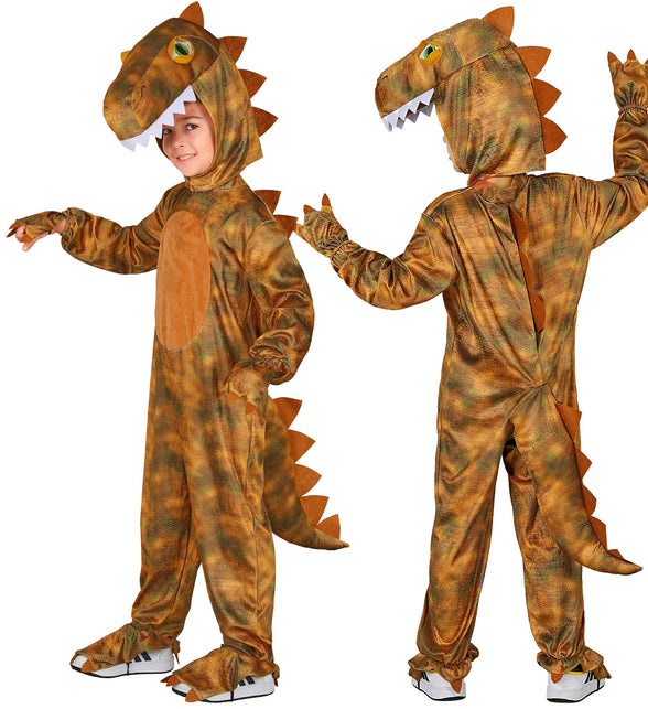 Dinojumpsuit jongens voor- en achterkant met klauwen aan handen en voeten