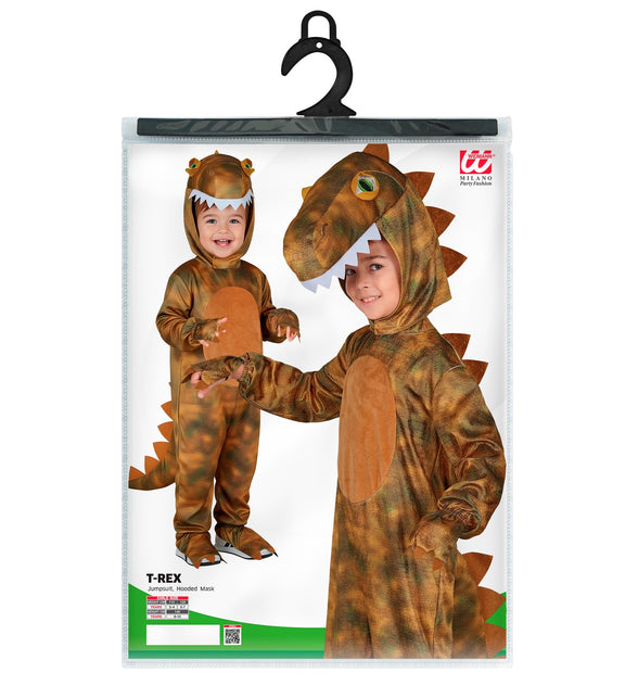 T-Rex jumpsuit jongens in verpakking van Widmann met jumpsuit en kapmasker