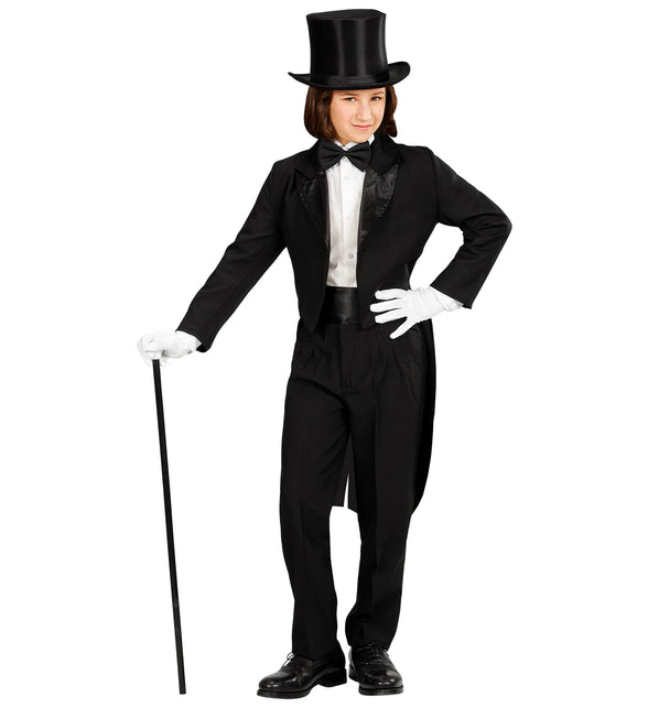 Zwarte frack jas kind, chique slipjas verkleedkleding jongen detail