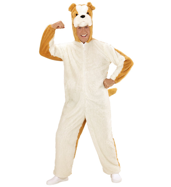 Bulldog pluchepak gedragen, zachte hond dieren onesie kostuum