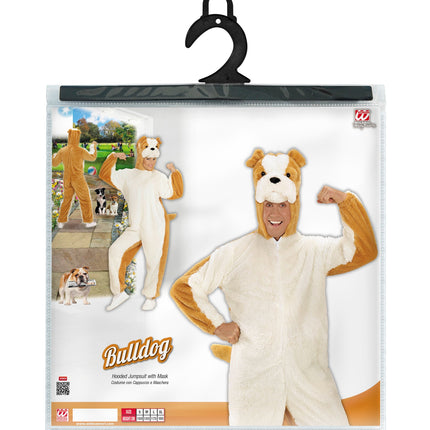 Pluche bulldog pak compleet, zachte hond dieren onesie met kap