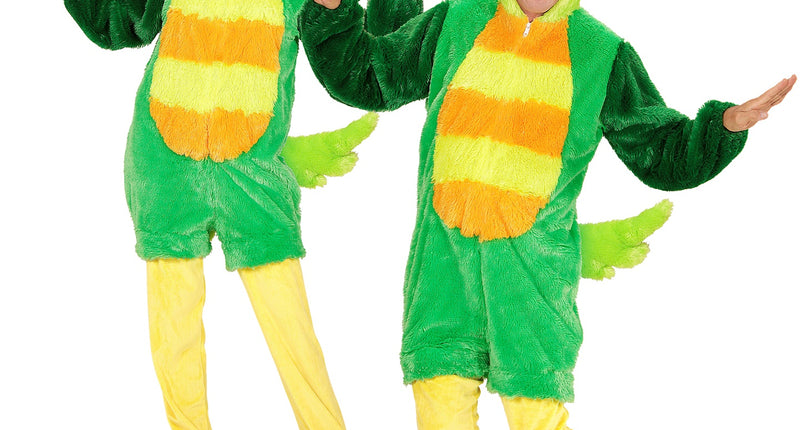 Groene vogel pluche pak met masker, zachte dieren onesie met kap vooraanzicht