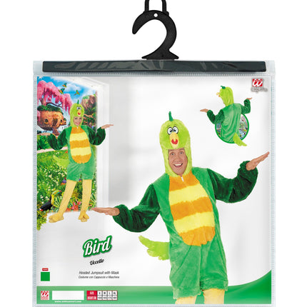 Groene vogel pluche pak compleet, zachte dieren onesie met kap en masker