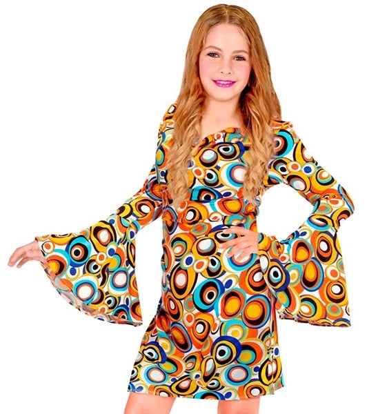Jaren 70 groovy jurk Carly - meisjes disco verkleedjurk