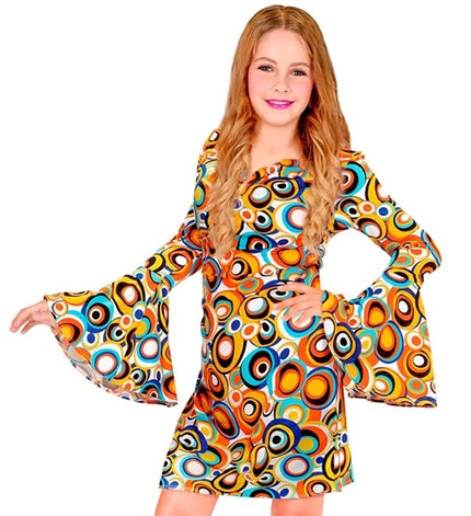Jaren 70 groovy jurk Carly - meisjes disco verkleedjurk