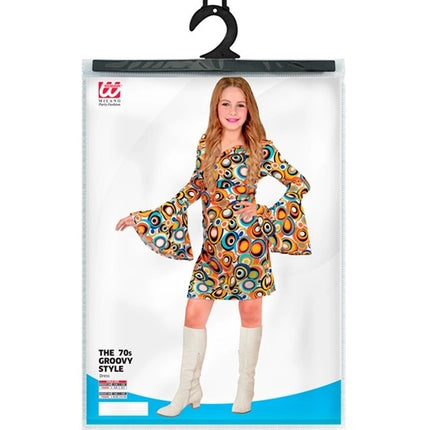Disco jurk jaren 70 meisje - achteraanzicht groovy print