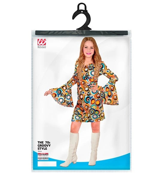 Disco jurk jaren 70 meisje - achteraanzicht groovy print