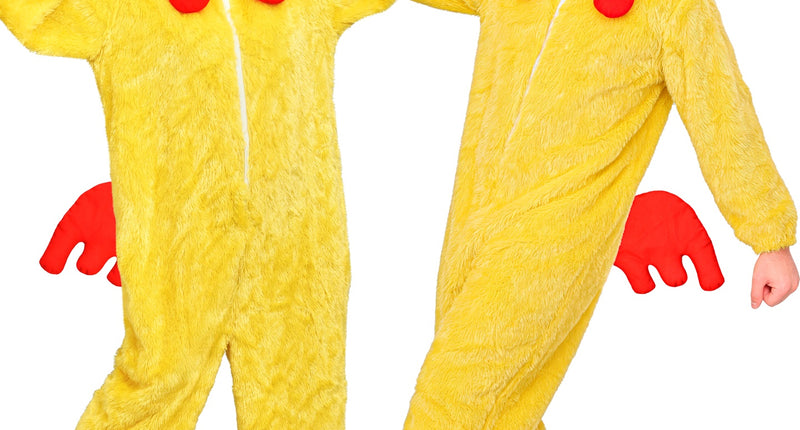 Kuiken in zacht pluche jumpsuit voor volwassenen vooraanzicht – verkleedkleding